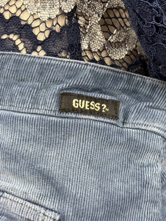 Guess Blue Corduroy Mini Skirt Y2K Stretch A-Line Size 32 - Picture 5 of 6